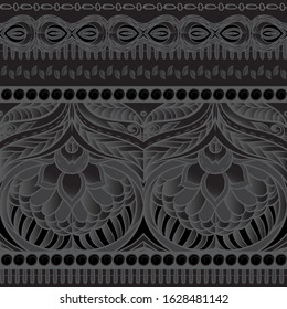 Seamless pattern, background with traditional paisley. Floral vector illustration in damask style. Vector illustration in black colors..
