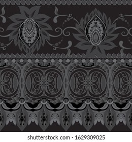 Seamless pattern, background with traditional paisley. Floral vector illustration in damask style. Vector illustration in black colors..