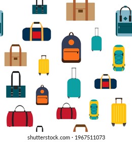 Seamless pattern background with travel bags, backpacks, suitcases isolated on white background EPS10