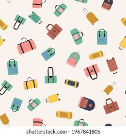 Seamless pattern background with travel bags, backpacks, suitcases isolated on white background EPS10