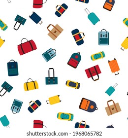 Seamless pattern background with travel bags, backpacks, suitcases isolated on white background EPS10
