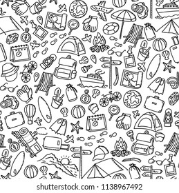 Seamless Pattern Background Travel Kids Hand Drawing Set Illustration Isolated On White Background