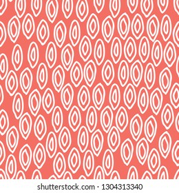 Seamless pattern background in trendy color coral, endless hand drawing abstract shape doodle. Vector.
