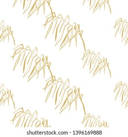 Seamless pattern background. Tropical palm leaf. Yellow or gold leaves on white backdrop.
