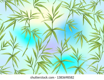 Seamless pattern, background with tropical plants, flowers. Colored vector illustration. In light ultra violet pastel colors on mesh pink, blue background 