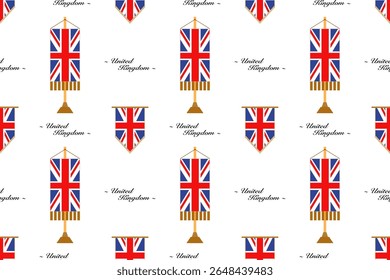 Plano de fundo de padrão contínuo com a bandeira do Reino Unido e o nome do país