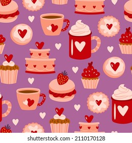 Seamless pattern background for Valentines day. Childish print for wrapping paper, textile and cards.