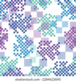 Seamless pattern background from a variety of multicolored squares. Above the picture are placed concentric rounded squares.