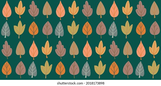 Seamless pattern background with various autumn leaves in simple organic flat hand drawn style. Cute foliage vector backdrop for fall design, Thanksgiving. Seasonal print, textile, fabric, card 