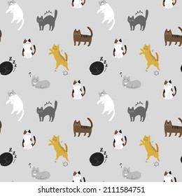 seamless pattern background of various cats