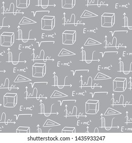 Seamless pattern background. Vector hand drawn doodle cartoon set of Science theme items, objects and symbols for design on paper, fabric, invitations.