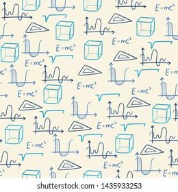 Seamless pattern background. Vector hand drawn doodle cartoon set of Science theme items, objects and symbols for design on paper, fabric, invitations.