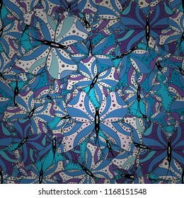 Seamless pattern background. Vector illustration. Abstract cute butterfly on blue, white and black colors. In simple style.