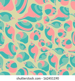 Seamless pattern background  of vector shells. Vector background with animals. Seamless pattern can be used for wallpapers, web page background,surface textures.Bright children's cartoon animals.