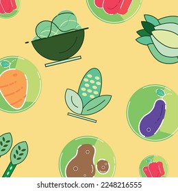 Fondo de patrón sin inconvenientes con íconos de comida vegana Vector