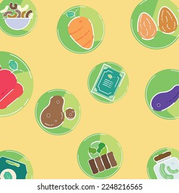 Seamless pattern background with vegan food icons Vector