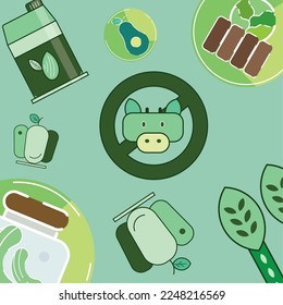 Seamless pattern background with vegan food icons Vector