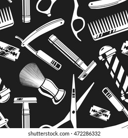 Seamless pattern background with vintage barber shop tools vector illustration