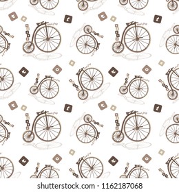 seamless pattern background vintage retro bicycle with big wheel