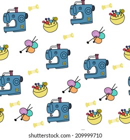 seamless pattern background with vintage sewing machine in vector