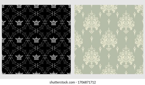Patrón sin inconvenientes, fondo en estilo vintage. Textura sin fin de papel tapiz para tu diseño: tela, textil, papel envolvente. Conjunto de vectores