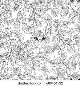 Seamless pattern, background with vintage style flowers and anim