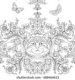 Seamless pattern, background with vintage style flowers and anim