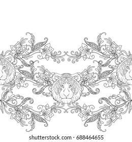 Seamless pattern, background with vintage style flowers and anim