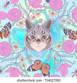 Seamless pattern, background with vintage style flowers