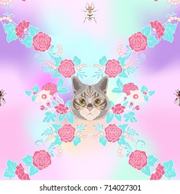 Seamless pattern, background with vintage style flowers