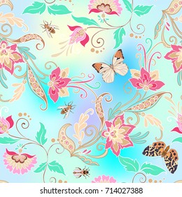 Seamless pattern, background with vintage style flowers