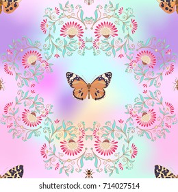 Seamless pattern, background with vintage style flowers