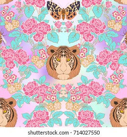 Seamless pattern, background with vintage style flowers 