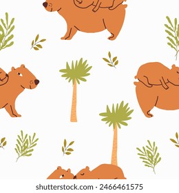 Seamless pattern, background, wallpaper with animals, mothers day, vector illustration hand drawn.