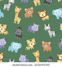 Patrón de fondo sin fisuras animales de Fondo de pantalla zoológico fauna silvestre ilustración simple dibujo niños niños tigre, gorila, elefante, oso, cebra, jirafa, león