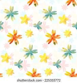 Seamless pattern - background with watercolor flowers. Vector illustration.