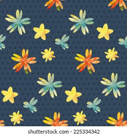Seamless pattern - background with watercolor flowers. Vector illustration.