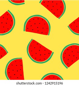 Seamless pattern background with watermelon slices. Vector illustration. Design for greeting card or wallpaper.