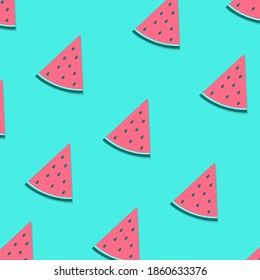 Seamless pattern background with watermelon slices. Vector illustration.