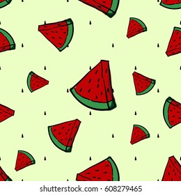 Seamless pattern background with watermelon.Hand drawn Doodle style.vector illustration