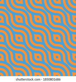 Seamless pattern background of wave lines blue and orange. Vector Texture of Illustration