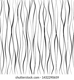 Seamless pattern. Background with wavy stripes. Monochrome geometric abstract design. Backdrop with twisted elements. Modern stylish texture. Black and white background. Endless simple linear waves