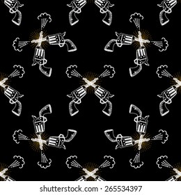 Seamless pattern background western revolver.