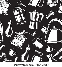 Seamless pattern background with white coffee equipment  vector illustration