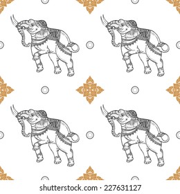 Seamless Pattern Background Of White Elephant,traditional Thai Art