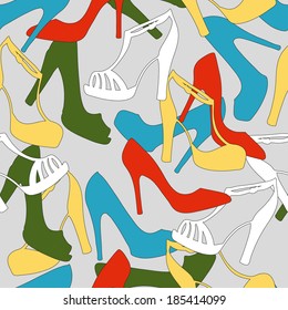 Seamless pattern background with women's shoes. 