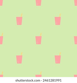 seamless pattern background, wrapping paper, fabric pattern, takeaway cups, soft drinks, straw 