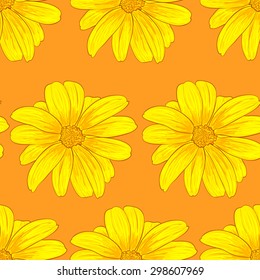 Seamless pattern background with yellow flowers. Vector illustration