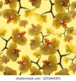 Seamless pattern, background with yellow orchid. Tillable background for your fabric, textile design, wrapping paper or wallpaper. Can be used for greeting and postcard. Eps 10
