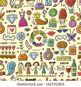 Seamless pattern background for your design. Idea for wallpaper, fabric, wrapping paper. International Women s Day. 8th of march. Female holiday. Vector illustration